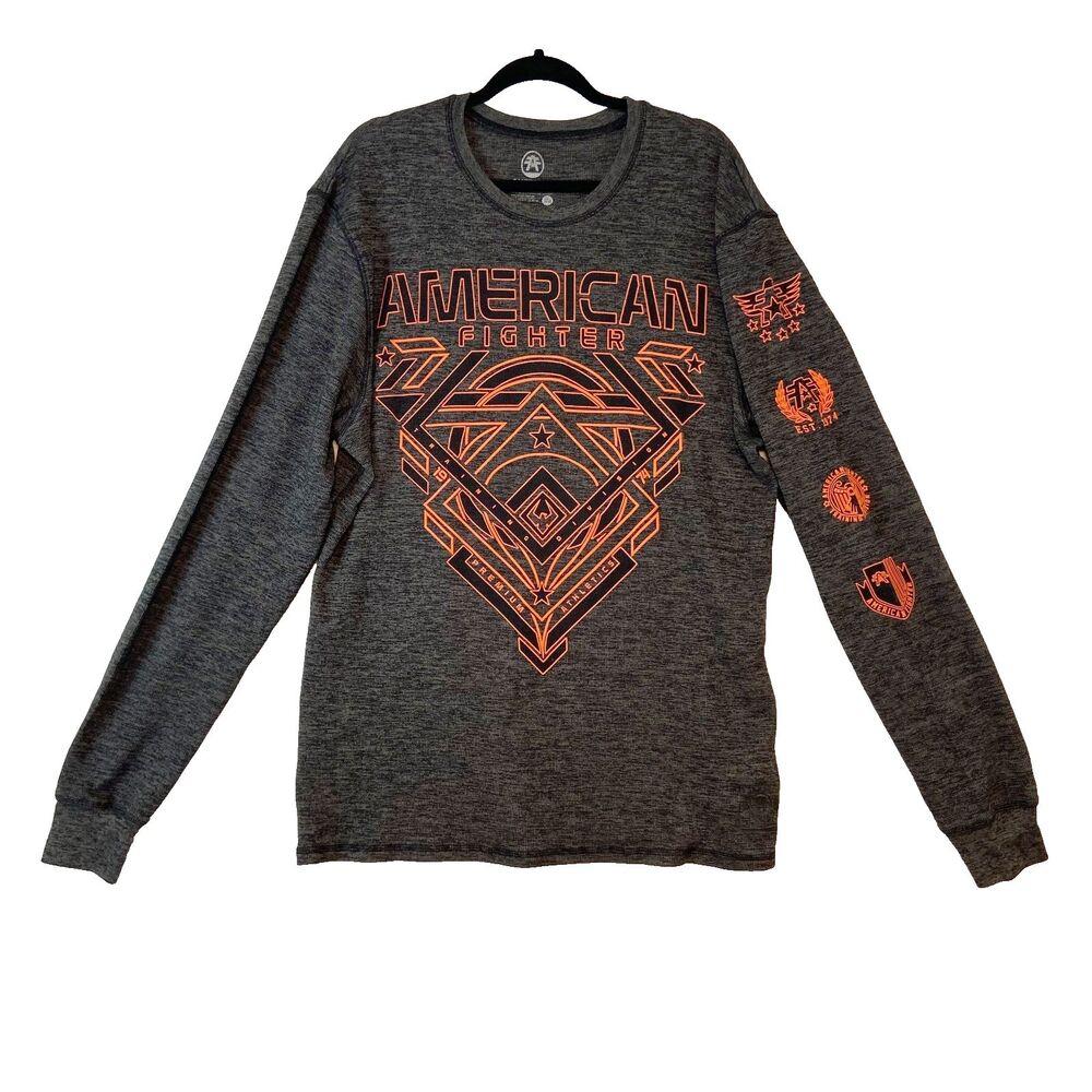 American Fighter Fowler Thermal Top Mens 3X Gray Waffle Knit Long Sleeve Graphic